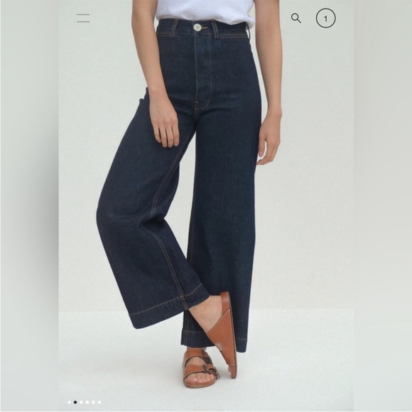 Jesse Kamm Sailor Pants Dark Blue Denim Size 4 High-Waisted Wide-Leg Jeans - Picture 1 of 15
